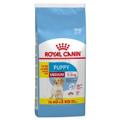 Royal Canin Medium Puppy Hondenvoer 15kg + 3kg Gratis 1 Royal Canin Medium Puppy Hondenvoer 15kg + 3kg Gratis