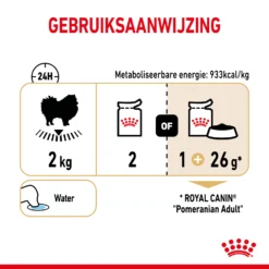 Royal Canin Pomeranian Adult Hondenvoer 12x85g -Blaf Miauw Verkoopwinkel Royal Canin Pomeranian Natvoer NL Dosage